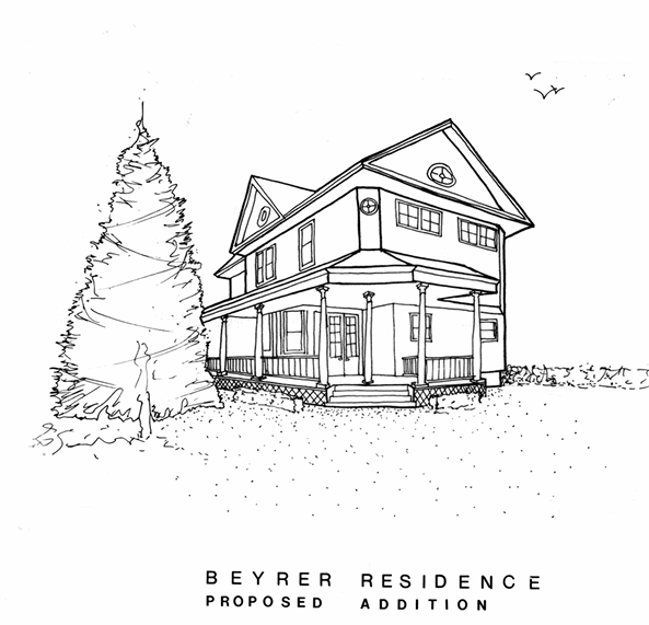 Architectural perspective drawing of a proposed residential addition