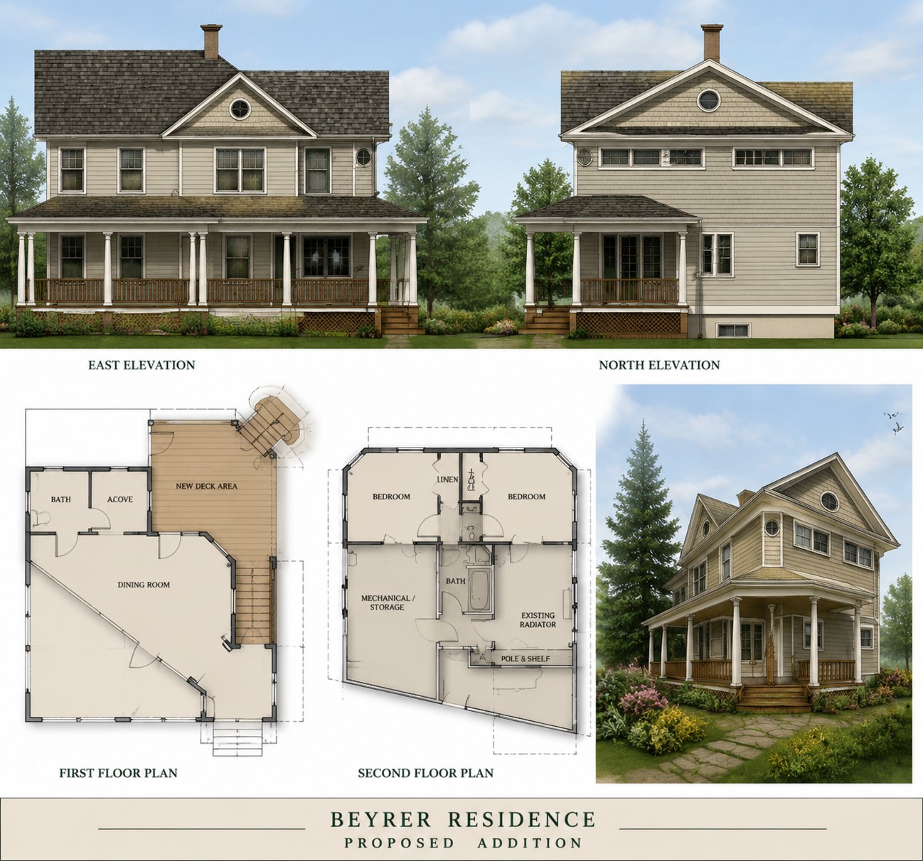 Beyrer Residence rendered elevations plans and perspective