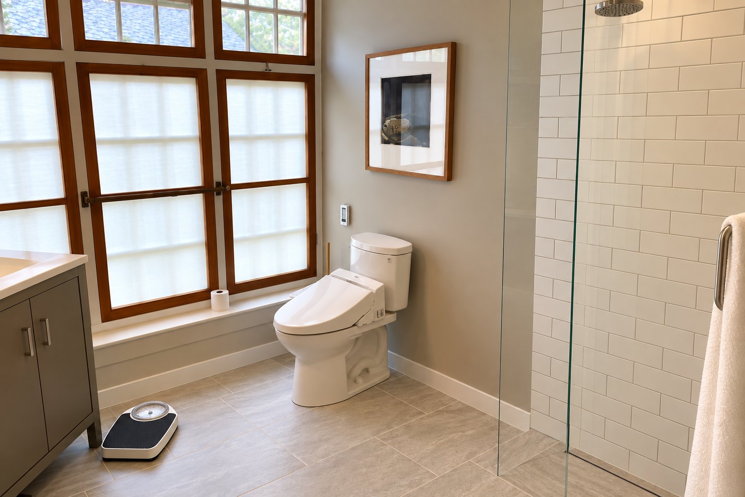 Completed Stanford bathroom with zero-threshold shower