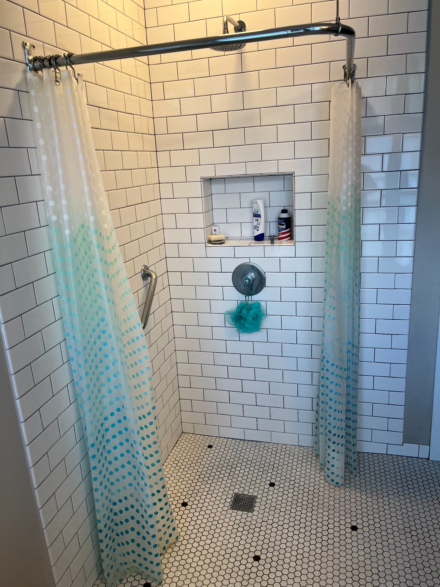 Completed zero-entry tiled shower